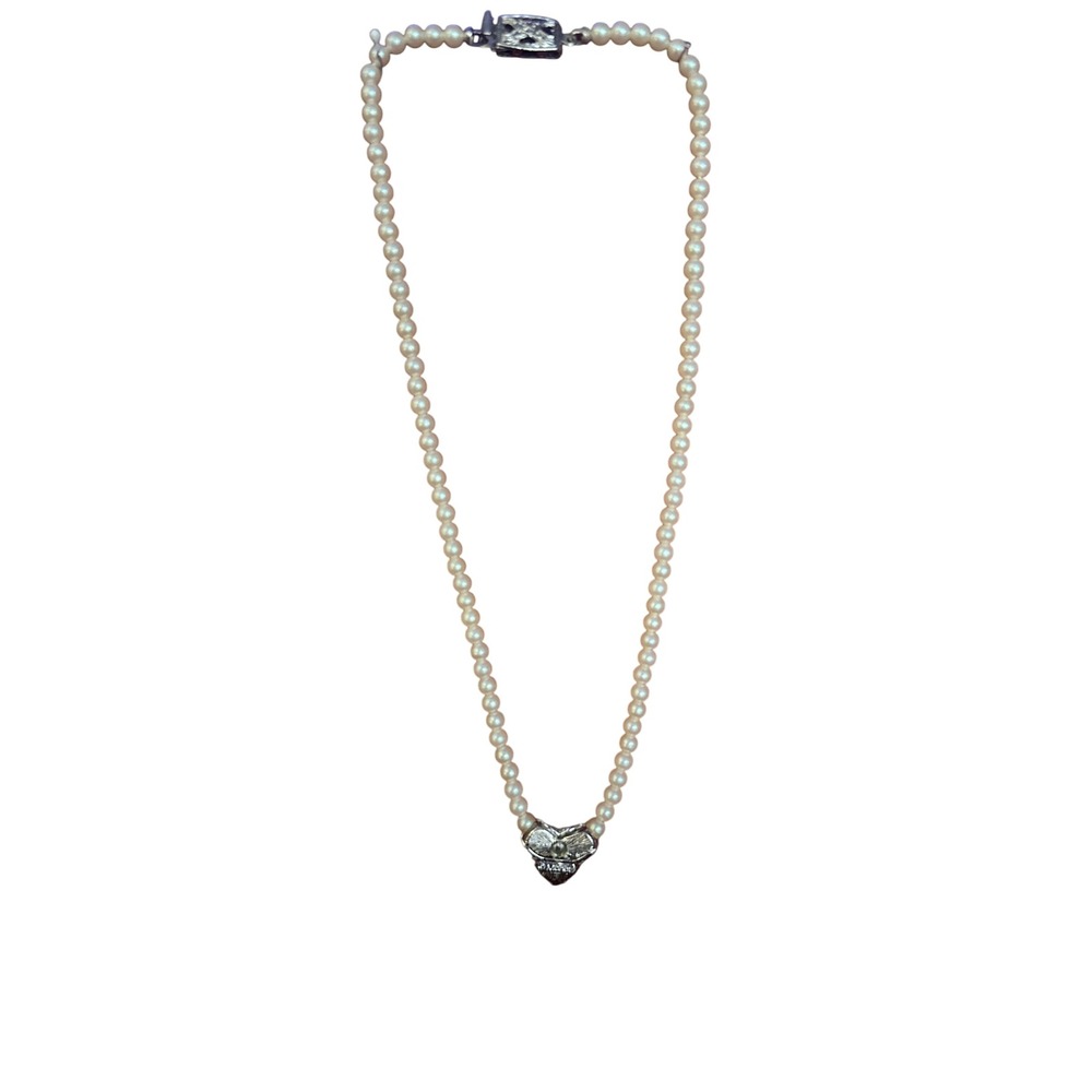 Monet Faux Pearl Necklace with Heart Pendant Vintage Costume Jewelry
